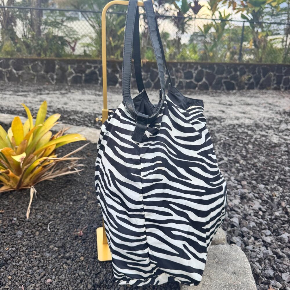 Jimmy Choo (Made in Italy) Zebra-Print Nylon Tote Bag + Matching Pouch - Picture 4 of 15